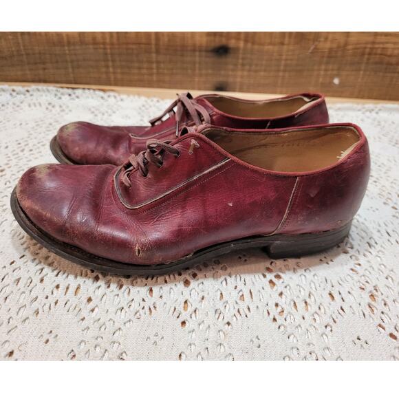 Vintage 1950's Men's Red Genuine Leather Goodyear Oxford Shoes Size 5.5 - Picture 5 of 11